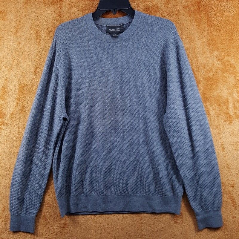 Bloomingdales Mens Sweater Large Grey Pullover Crew 100% Wool Textured Knit — image 2 of 8